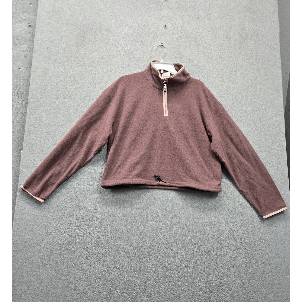 PINK Victoria's Secret Women Sweatshirt L Mauve Fleece Cropped 1/4 Zip Mock Neck